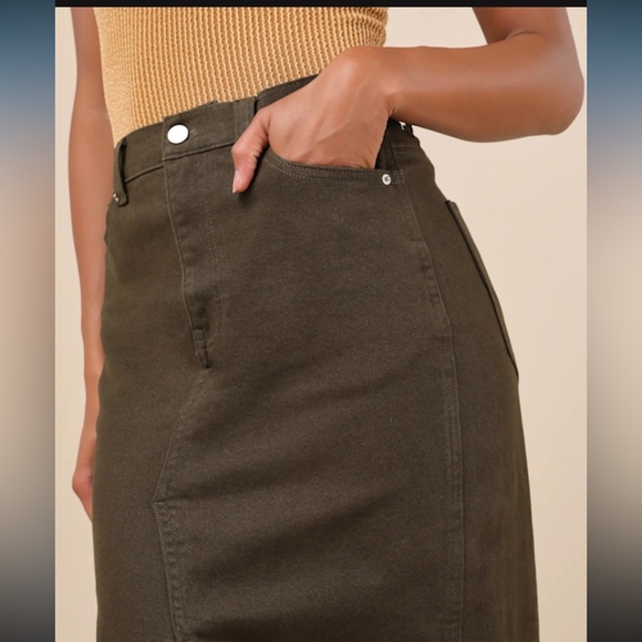 Lulus Army Green Denim Skirt - Picture 3 of 3